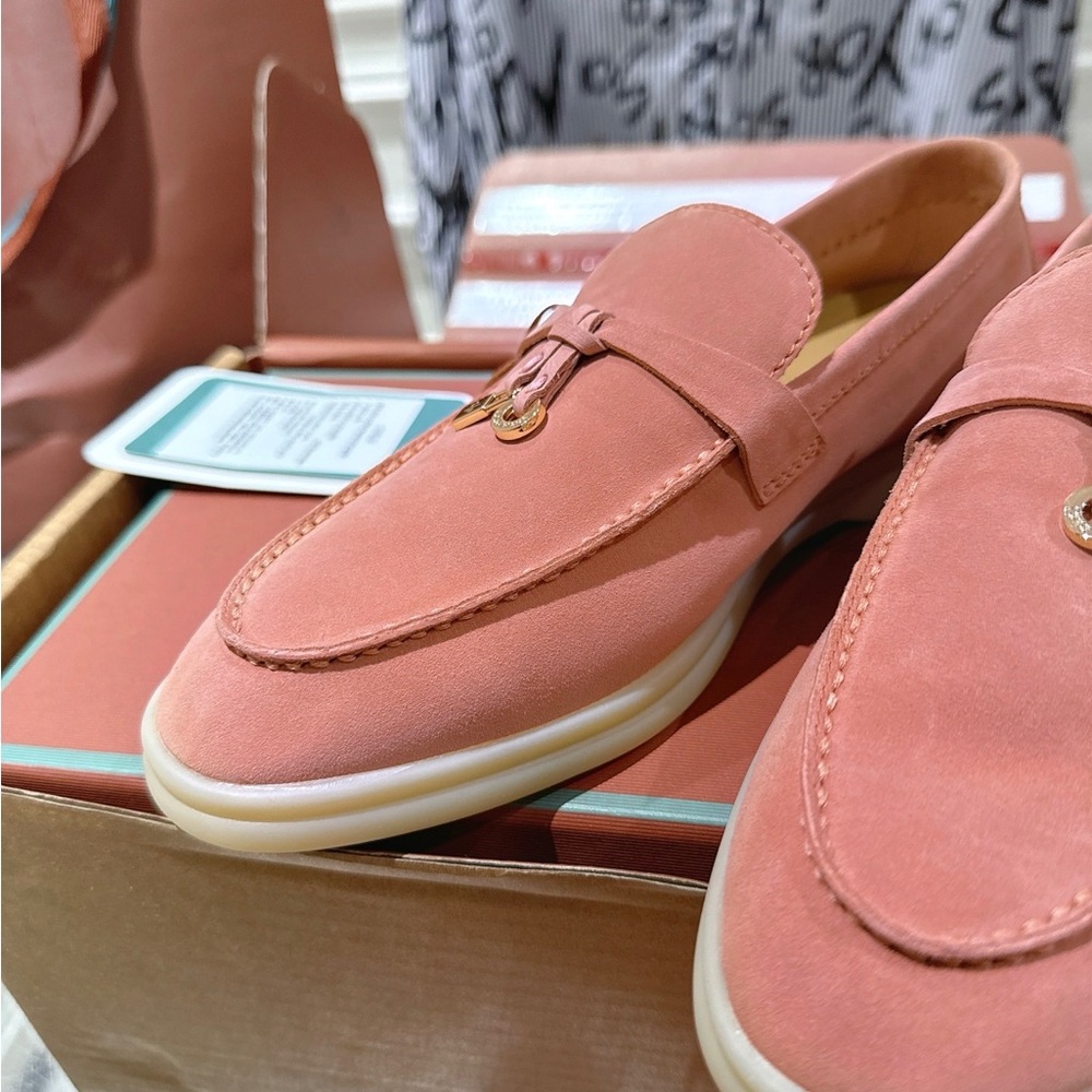 💗 Blush Pink Loro Piana Loafers | Summer Walk Suede Flats 👡 - Picture 6 of 8